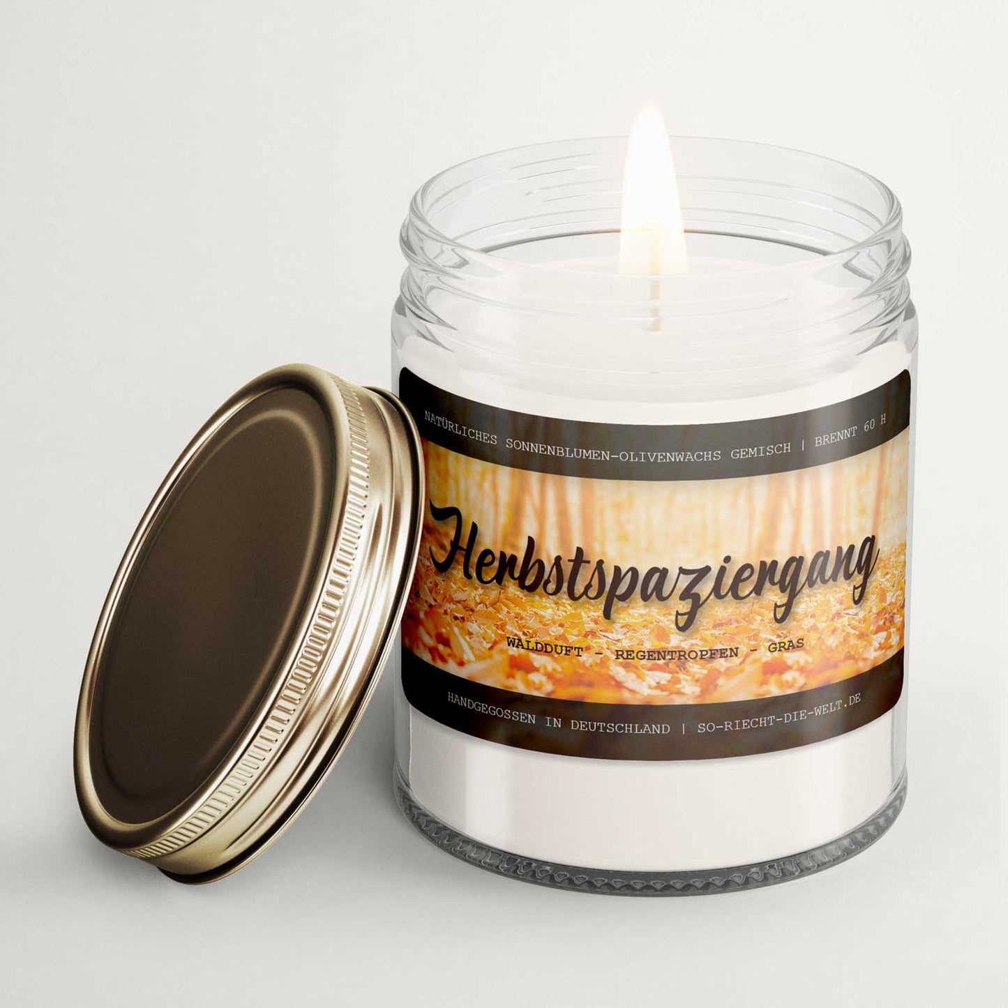 Herbstspaziergang Kerze - Waldduft | Regentropfen | Gras