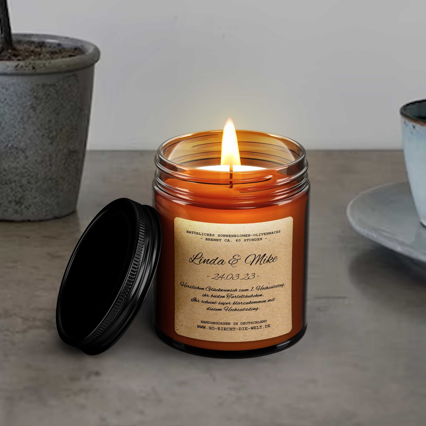 Glückwunsch zum Jahrestag Geschenkkerze, Jubiläumsgeschenk für ein Paar, Duftkerze im Glas, personalisierte Kerze