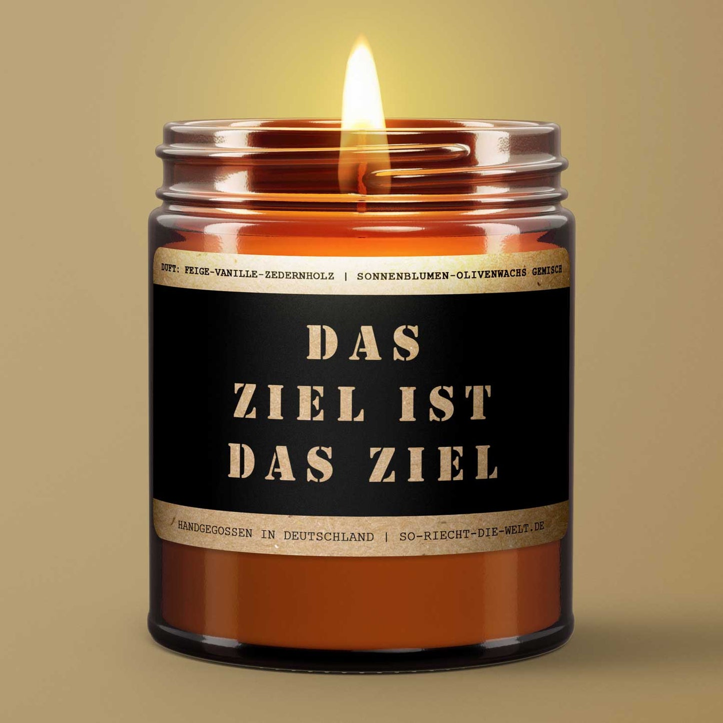 Motivations-Botschaft Kerze "Das Ziel ist das Ziel" Duft: Feige-Vanille-Zedernholz