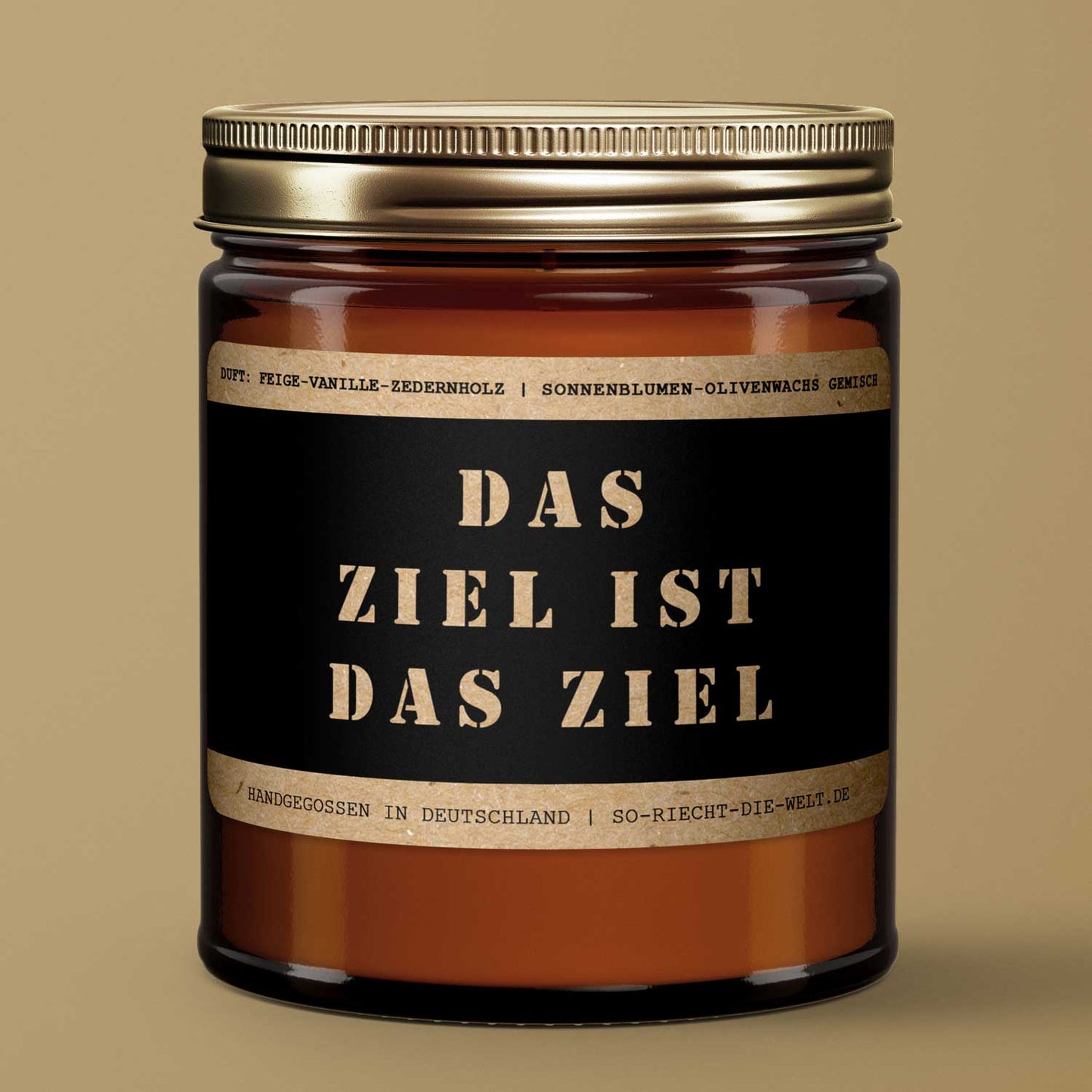 Motivations-Botschaft Kerze "Das Ziel ist das Ziel" Duft: Feige-Vanille-Zedernholz