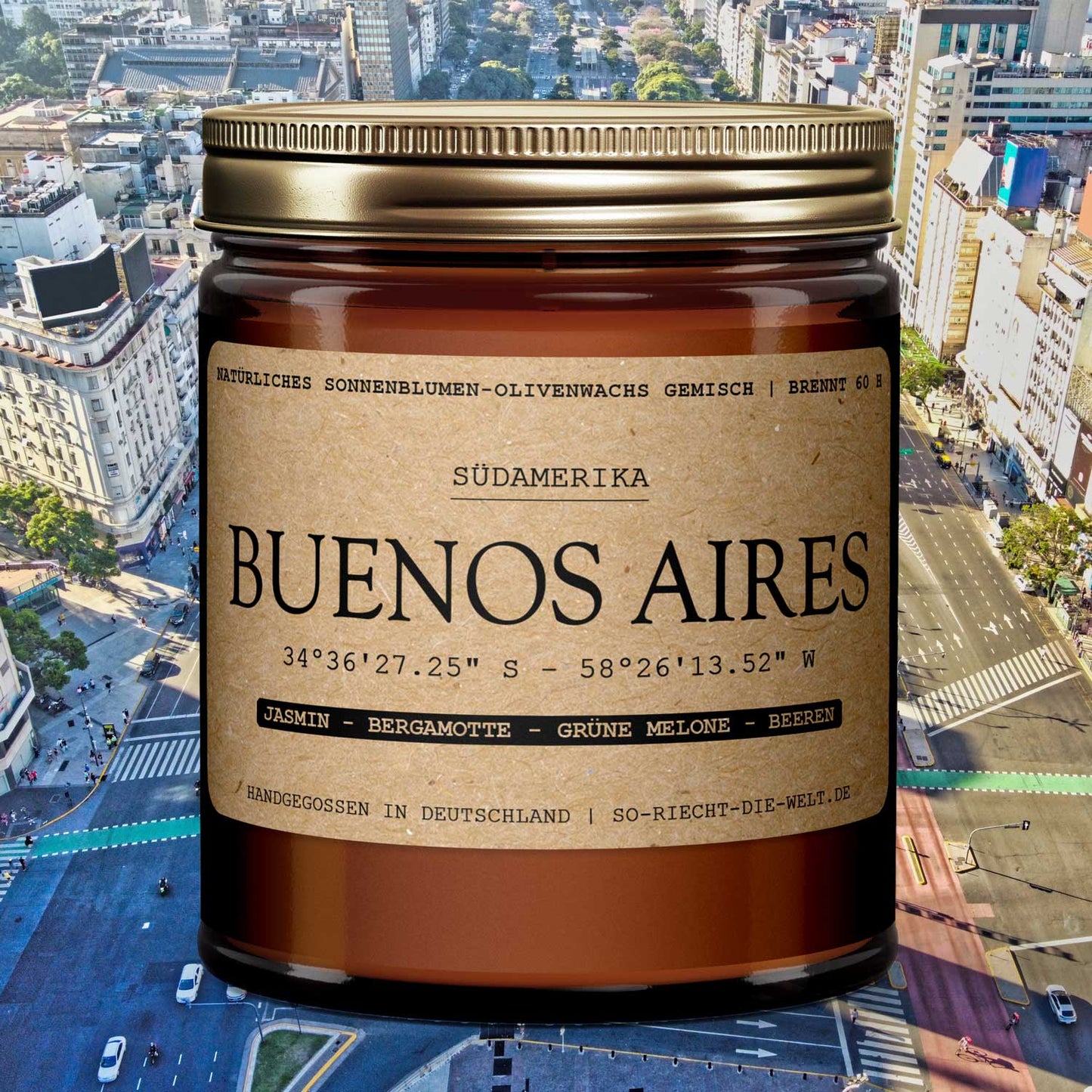 Buenos Aires Duftkerze - Jasmin | Bergamotte | grüne Melone | Beeren