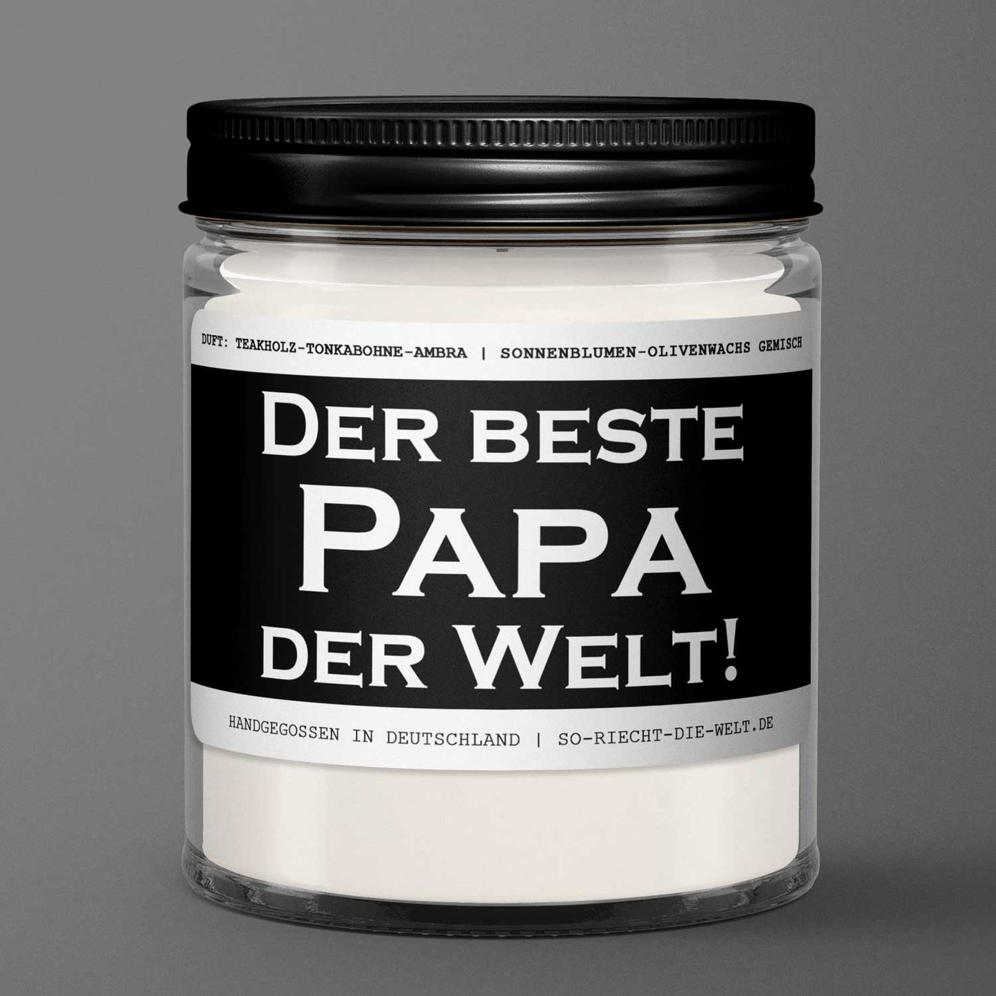 Papa Kerze "Der beste Papa der Welt!" Duft: Teakholz-Tonkabohne-Ambra