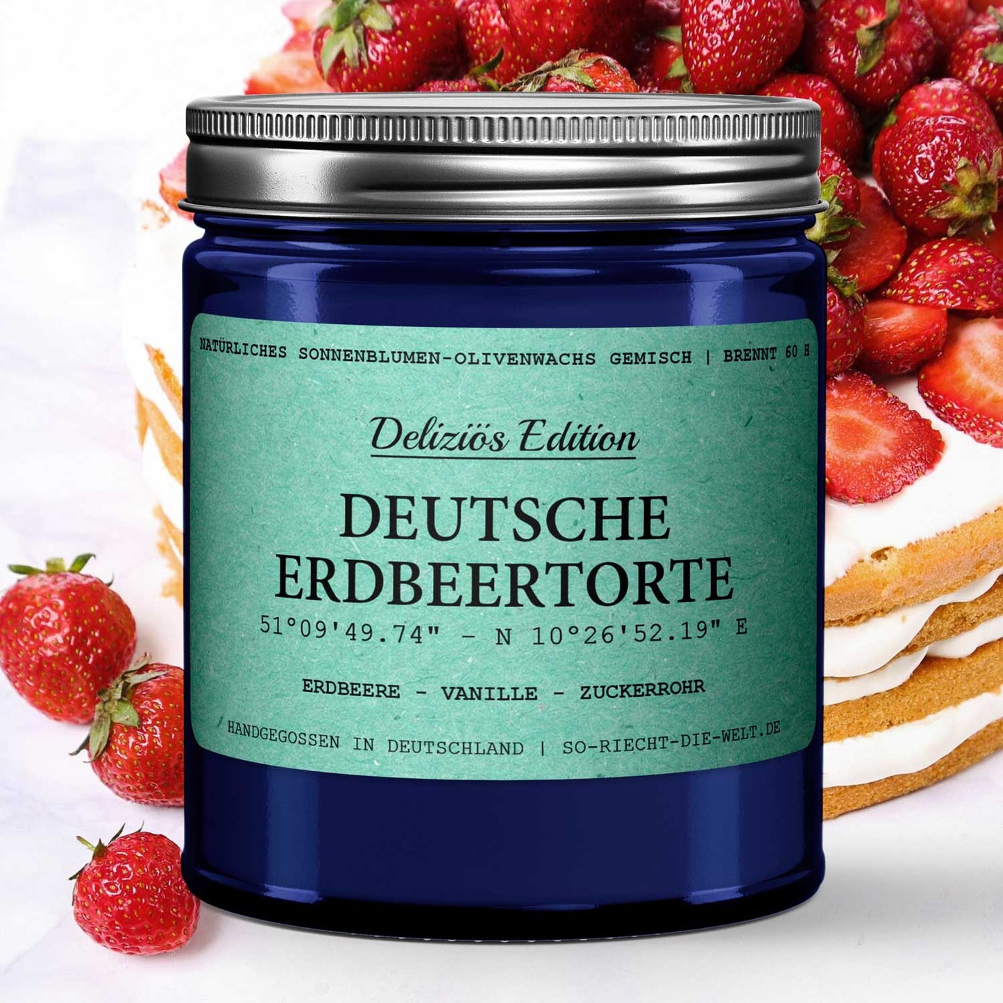 Deutsche Erdbeertorte Duftkerze - Deliziös Edition - Erdbeere | Vanille | Zuckerrohr