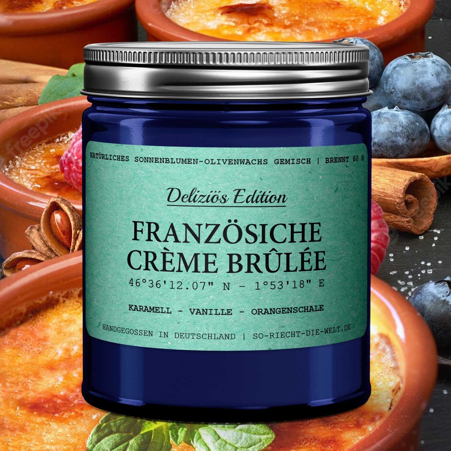 Französische Crème Brûlée Duftkerze - Deliziös Edition - Karamell | Vanille | Orangenschale