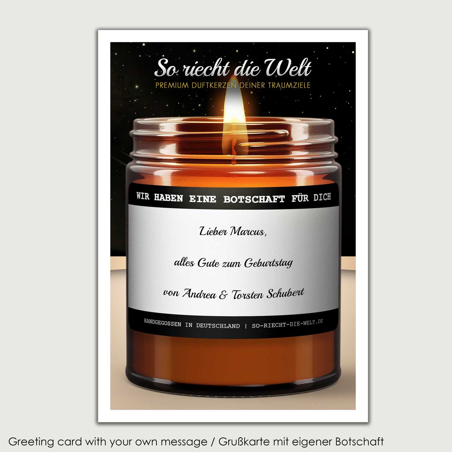 Motivations-Botschaft Kerze "Wenn es Dunkel wird, zünde eine Kerze an" Duft: Feige-Vanille-Zedernholz