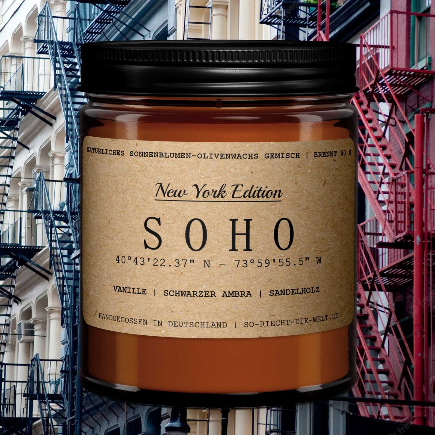 Soho Kerze - New York Edition - Vanille | schwarzer Ambra | Sandelholz