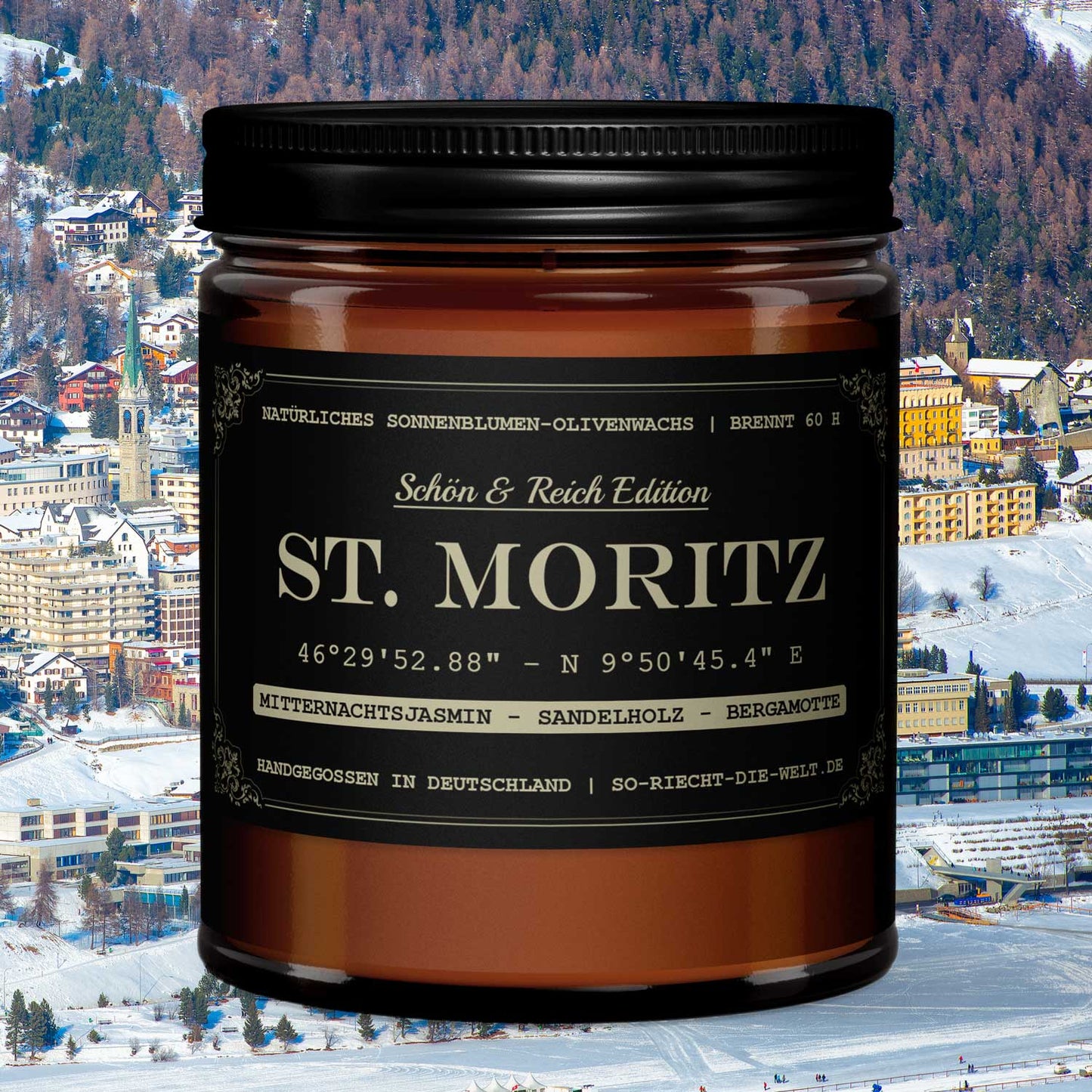 St. Moritz Kerze - Schön & Reich Edition - Mitternachtsjasmin  | Sandelholz | Bergamotte